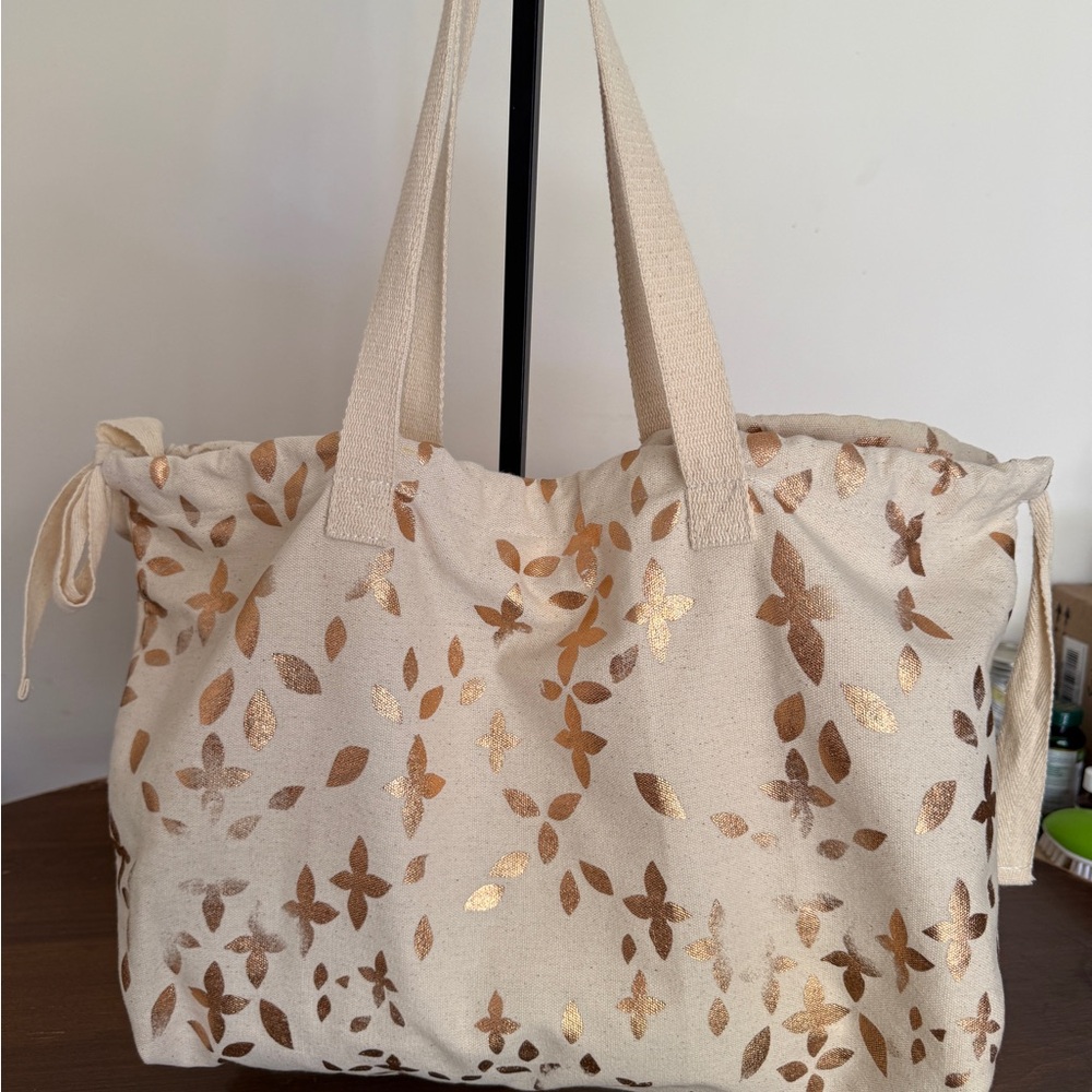 Free People Cream and Copper Drawstring Tote Bag